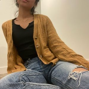 Mustard Yellow Grandpa Style Knit Cardigan